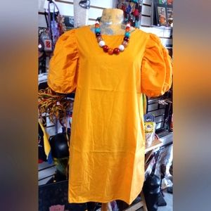 Dress Puffed Sleeve w/cold shoulder w/ pockets